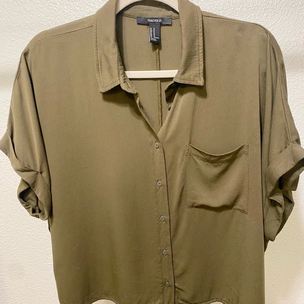 Forever 21 Olive Green Button-Up Shirt